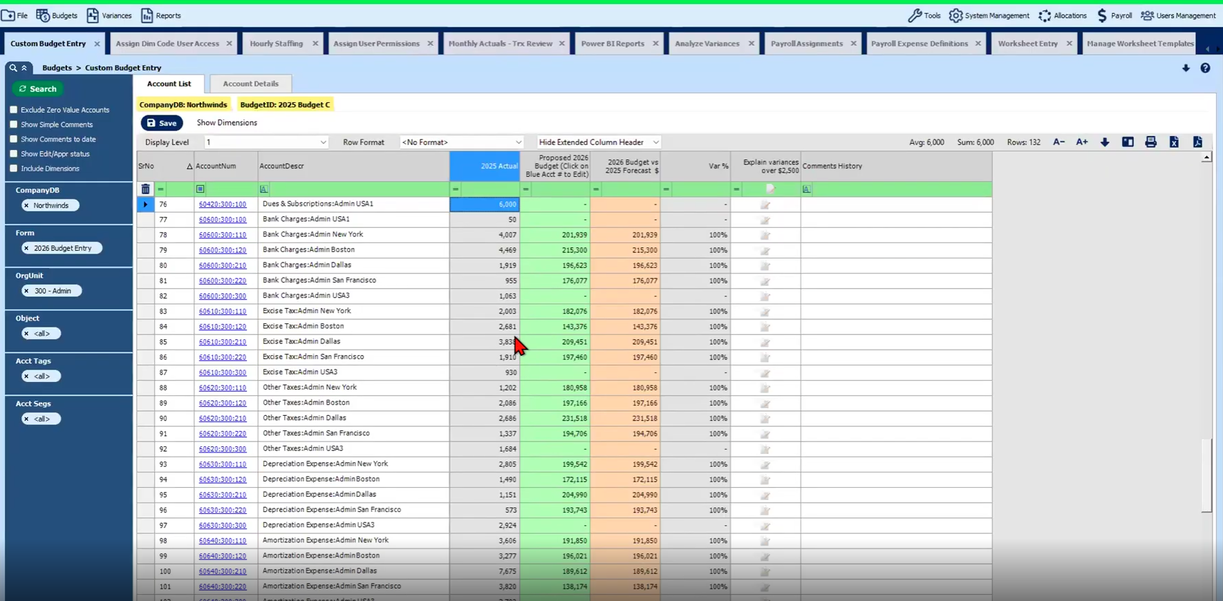 Sage Intacct integration—dimensions, GL accounts and entities synced for budgeting